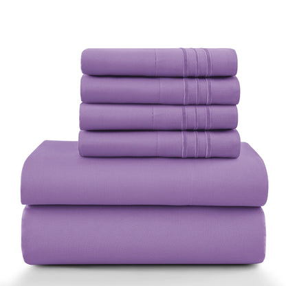 LUX Décor Sheet Set – 6 Piece Ultra-Soft Microfiber Bed Sheets with Flat Sheet, 16 Inches Deep Pocket Fitted Sheet