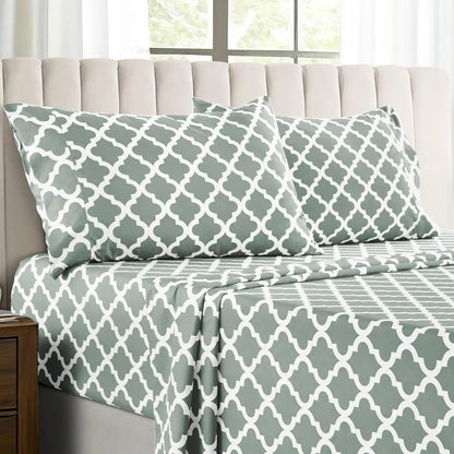 LUX Décor Quatrefoil Sheet Set - 4PC Ultra-Soft Microfiber Bed Sheets with Flat Sheet