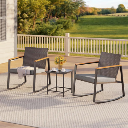 3 Pieces Rocking Patio Bistro Set with Anti-Scald Armrest,
