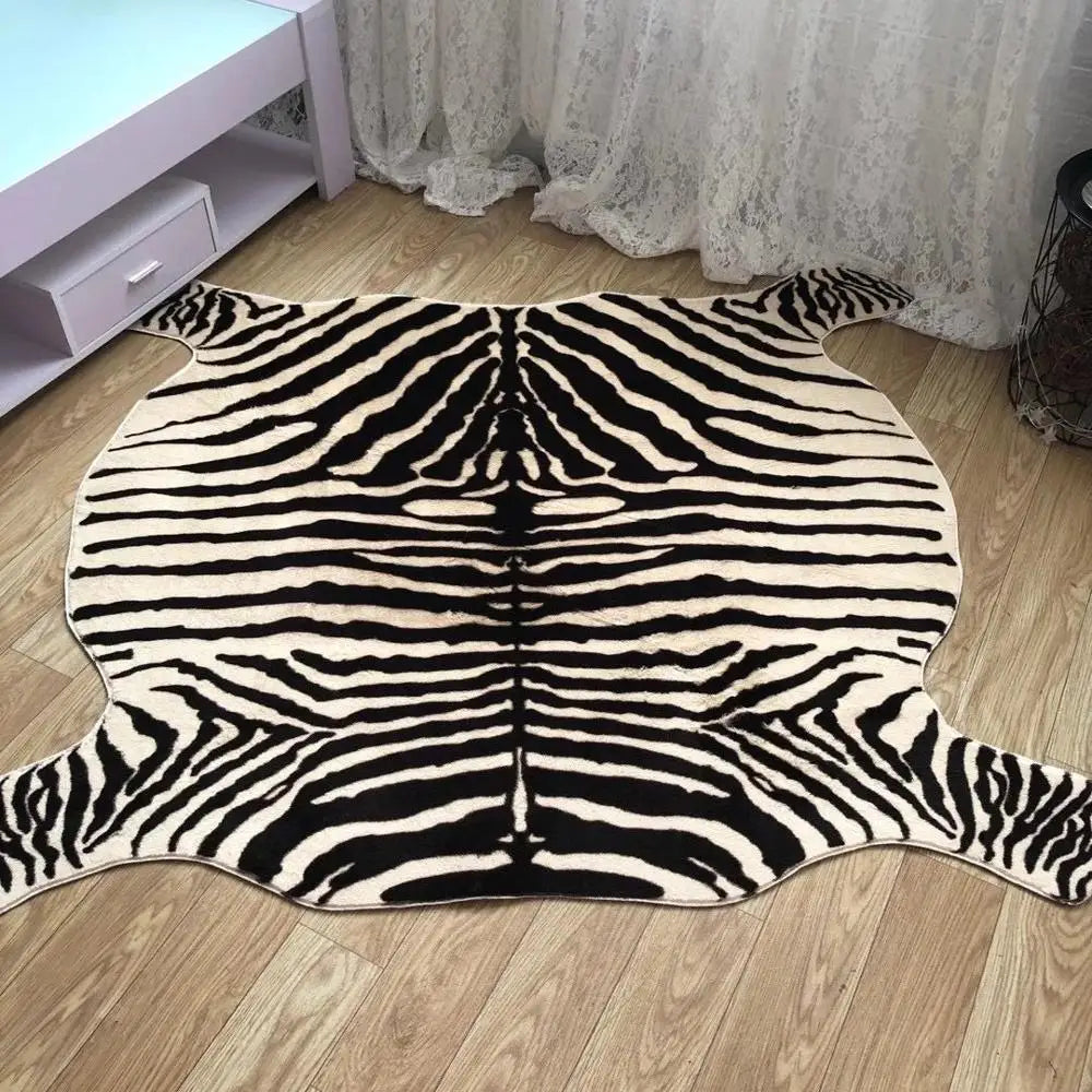 Muzzi Zebra Printed Carpet W / Velvet Imitation Leather Rugs Animal Skins