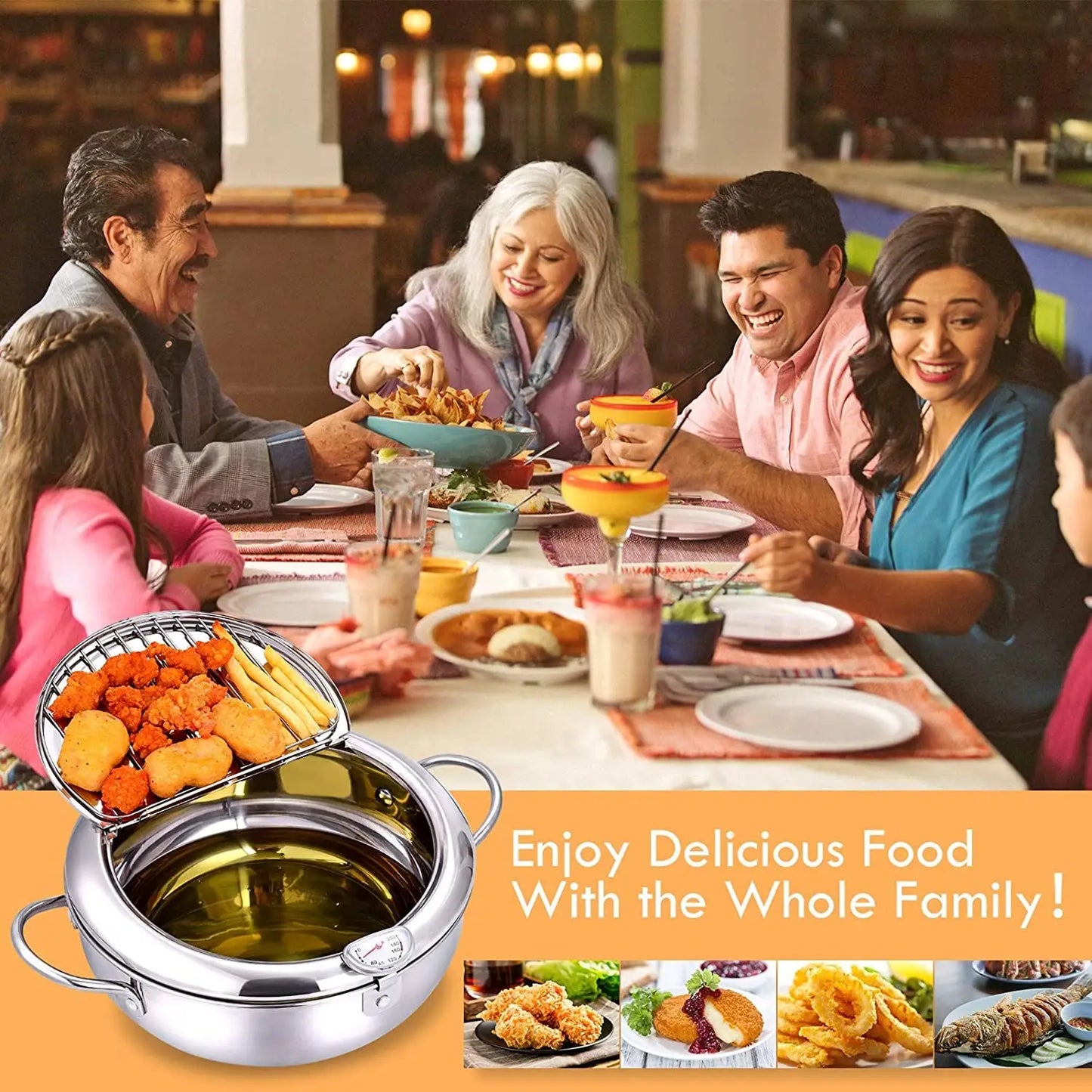 Deep Frying Pot with Thermometer Lid for Kitchen Stainless Steel Pans
