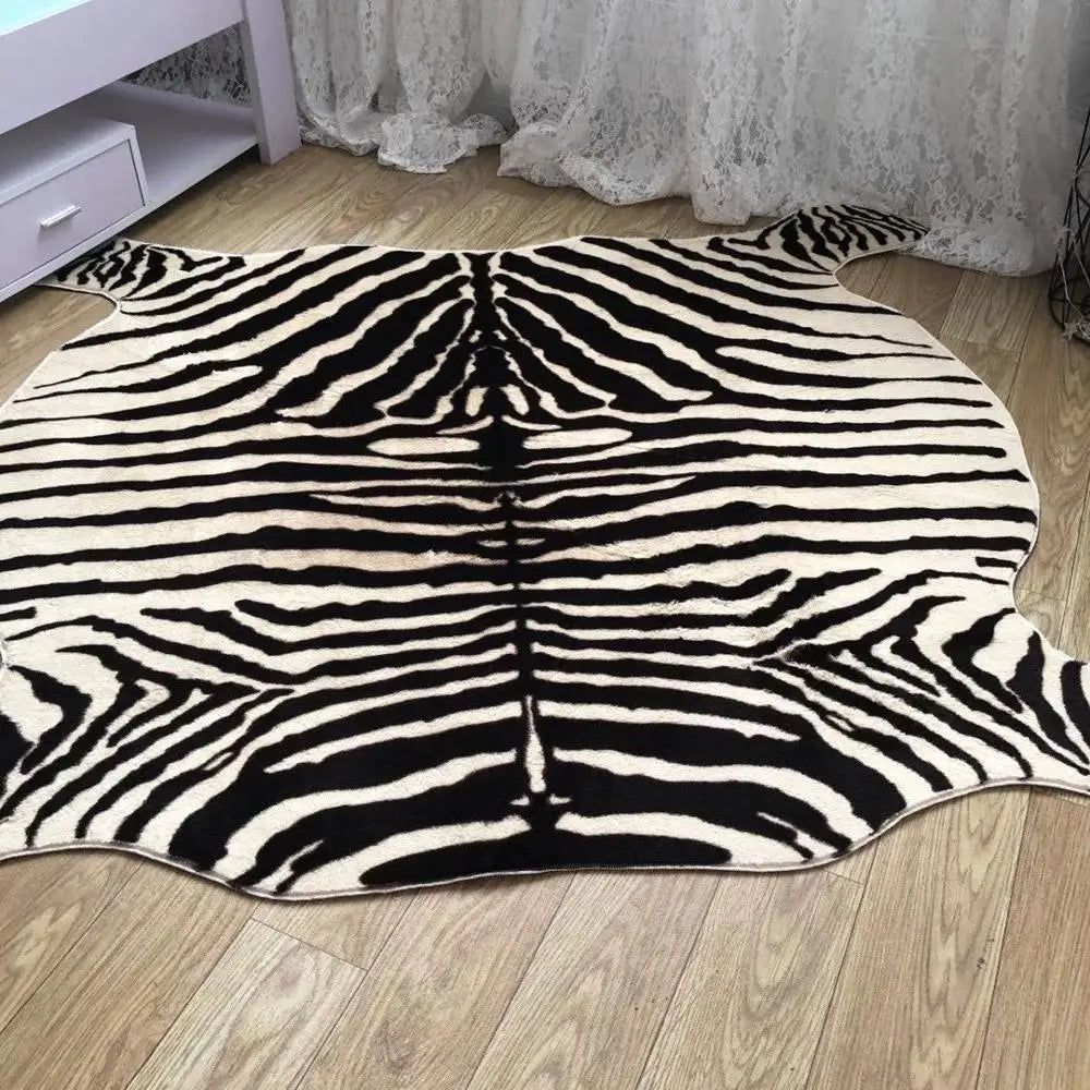Muzzi Zebra Printed Carpet W / Velvet Imitation Leather Rugs Animal Skins