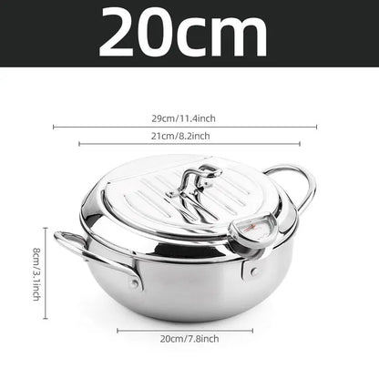 Deep Frying Pot with Thermometer Lid for Kitchen Stainless Steel Pans