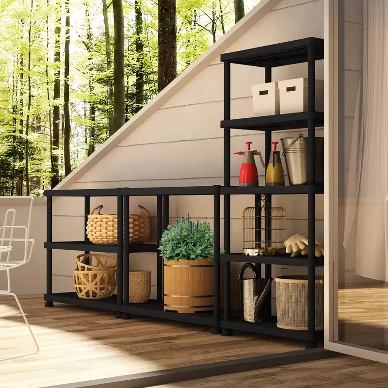 5-Layer Black Plastic Storage Rack Heavy Duty Adjustable Shelving