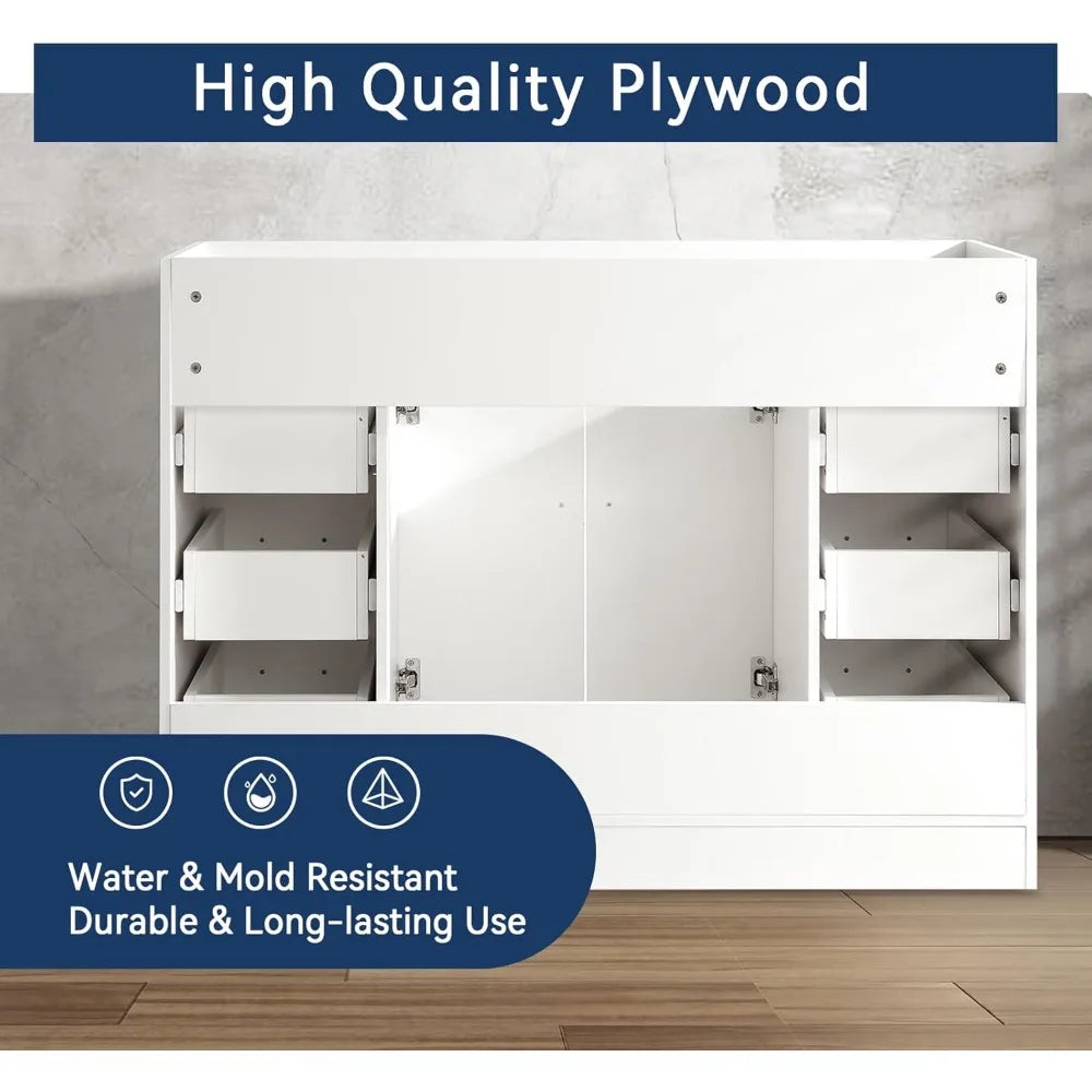 48” Bathroom Vanity White Base Cabinet, Freestanding Single Sink Configuration