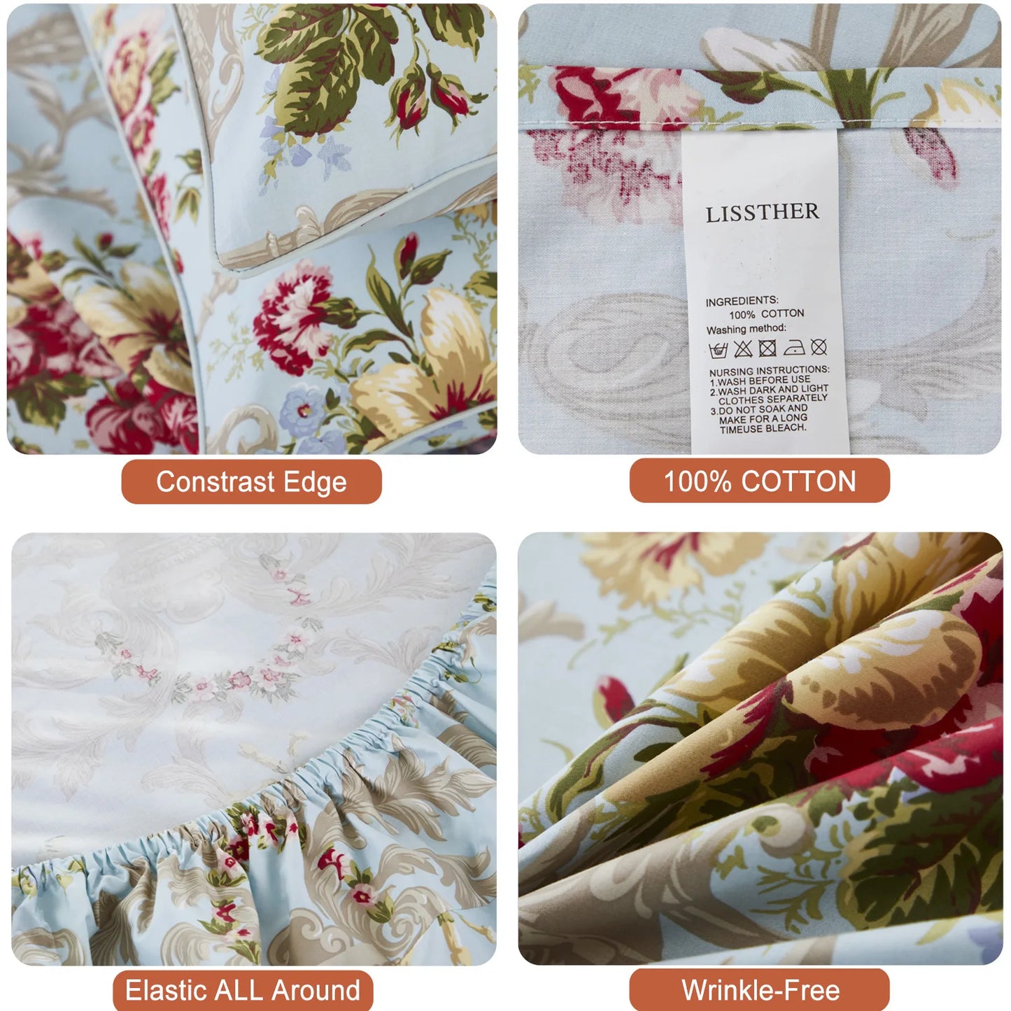 4pcs 600 TC 100% Cotton Fitted Sheet Set Soft Breathable and Skin-friendly