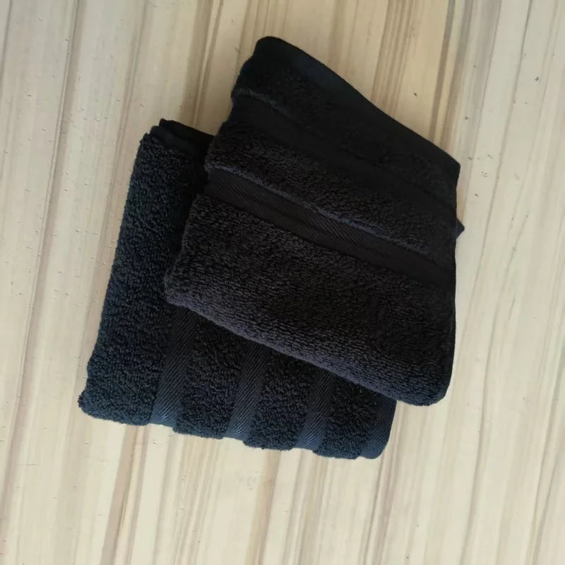 3pcs Dark Green 1 Face+2 Hand Towels,100%Cotton, Stripe Decor