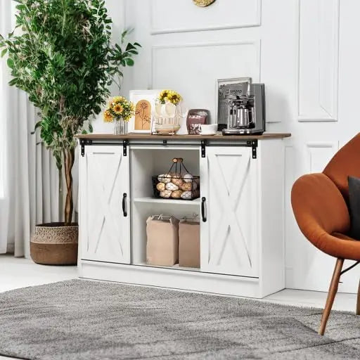 Coffee Bar Cabinet with Sliding Barn Doors 42”