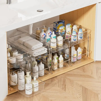 4 Pack Bathroom Organizer, 2 Tier Clear Under Sink Organizers Pullouts