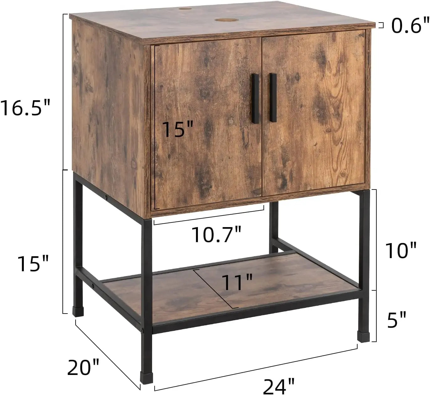 Rustic Brown 24" Bathroom Vanity & Cabinet Set w/ Shelf & Vessel Sink