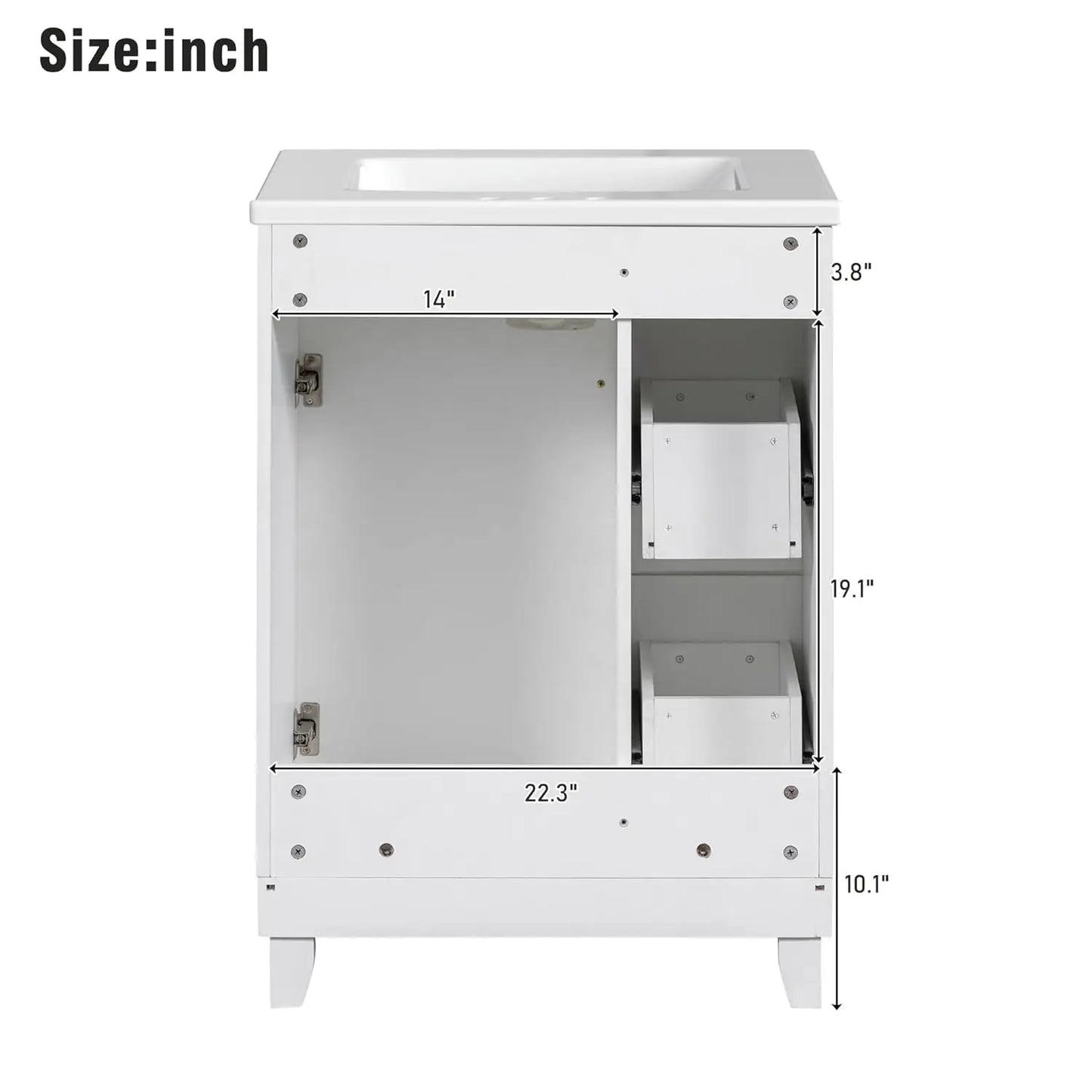 24" Free Standing Bathroom Vanity Set with Sink, 2 Drawers & Door