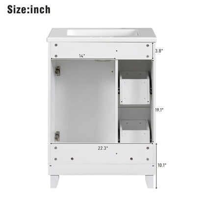 24" Free Standing Bathroom Vanity Set with Sink, 2 Drawers & Door