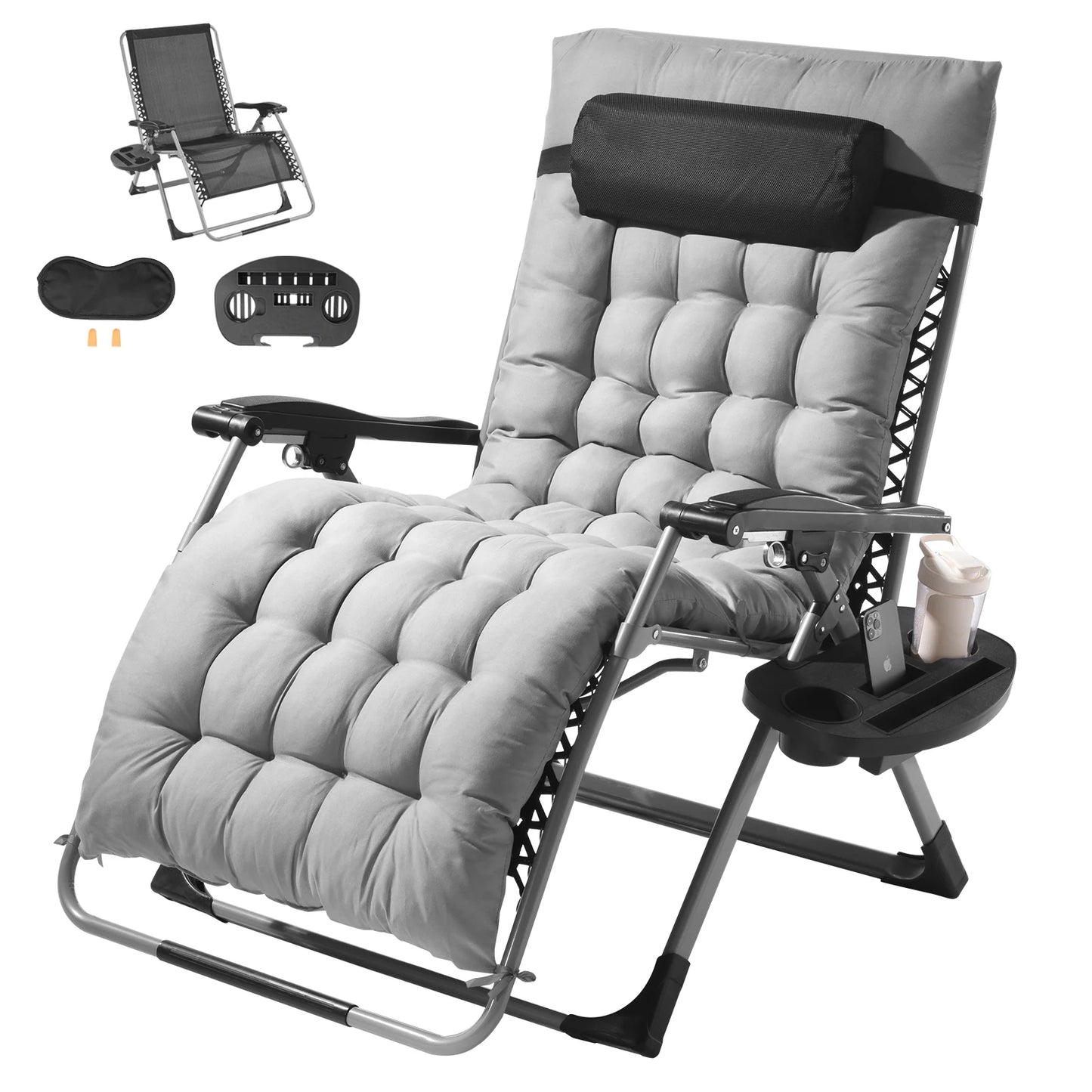 Zero Gravity Adjustable Chair with Cushion Footrest and Cupholder