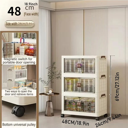 Stackable Plastic Storage Cabinet - Large Capacity with Doors & Wheels