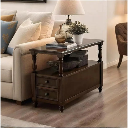 "Solid Wood End Table - 2 Drawers, Vintage Design