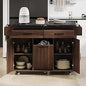 Outdoor Kitchen Island, Rolling Bar Cart & Storage Cabinet, Farmhouse Solid Wood Outdoor Grill Table with Stainless Steel Top,