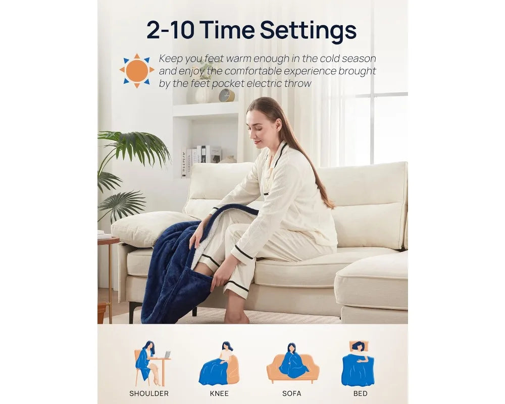 Electric Heated Throw Blanket W / Foot Pocket, Ultra Soft Flannel , Machine Washable