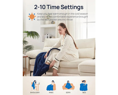 Electric Heated Throw Blanket W / Foot Pocket, Ultra Soft Flannel , Machine Washable