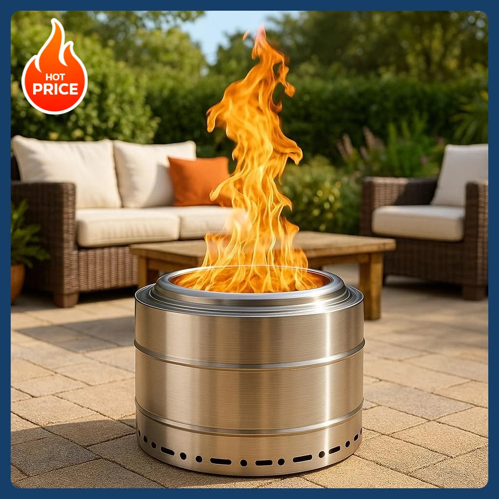[Limited Time Offer!]Smokeless Fire Pit 19 Inch for Outdoor Wood Burning, Stainless Steel Portable Firepit W/ Ash Pan