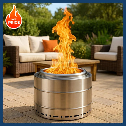 [Limited Time Offer!]Smokeless Fire Pit 19 Inch for Outdoor Wood Burning, Stainless Steel Portable Firepit W/ Ash Pan