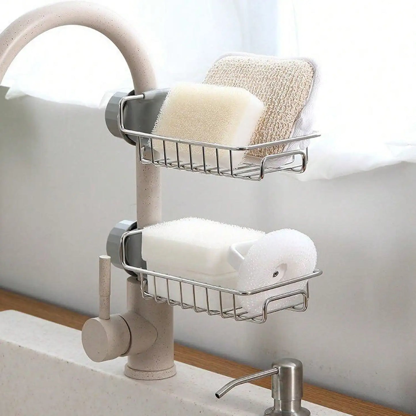 Faucet Sponge Holder for Kitchen Sink, Sponge Drain Rack, Stainless Steel