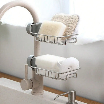 Faucet Sponge Holder for Kitchen Sink, Sponge Drain Rack, Stainless Steel
