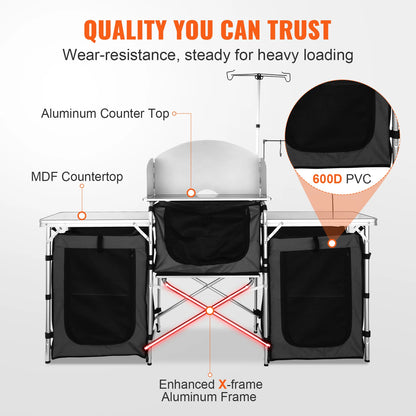 SucceBuy Camping Kitchen Table Cabinet Folding Cooking Storage Rack X-Shaped Aluminum Alloy Bracket for BBQ Picnic Garden Table