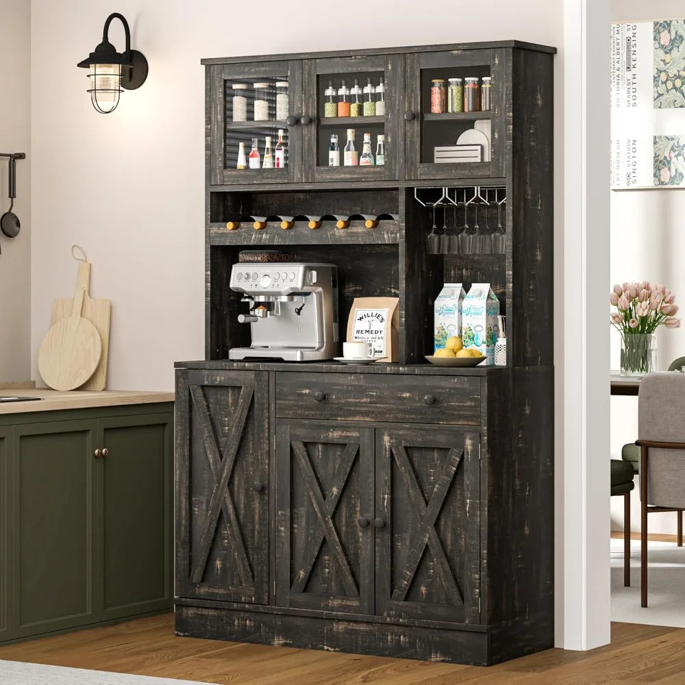 71''H Kitchen Pantry Cabinet, Cabinet with Wine Rack