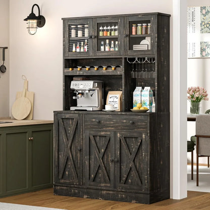 71''H Kitchen Pantry Cabinet, Cabinet with Wine Rack