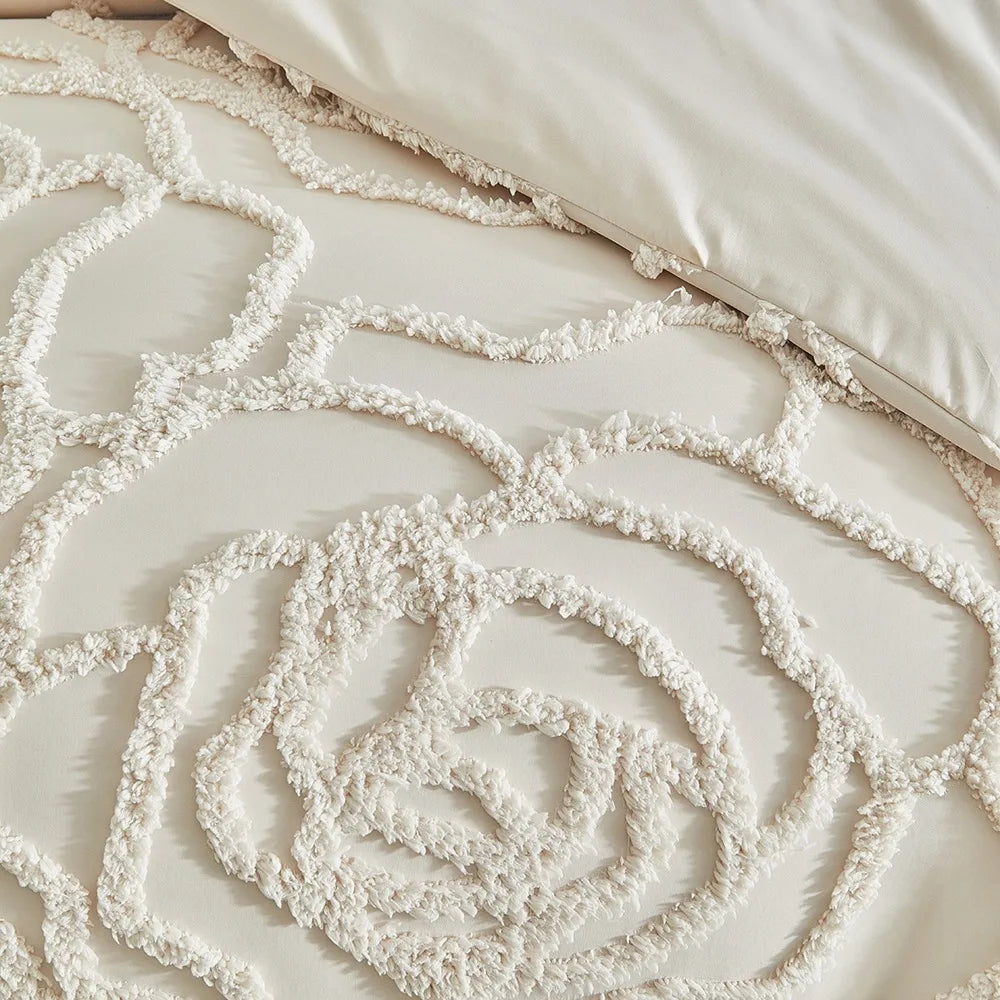 3D Rose Floral Tufted Duvet Cover Set High Quality Microfiber Bedding Set