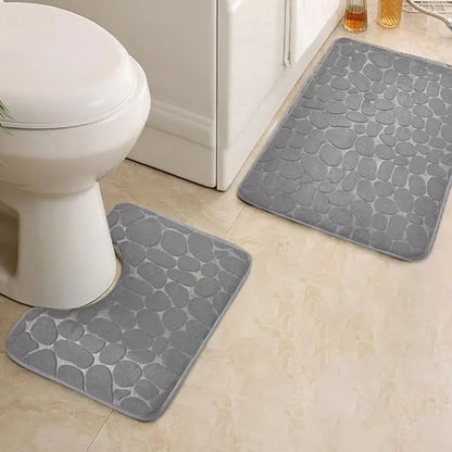 Bathroom Mat Non-Slip Coral Fleece Bath Set Bathroom 2 Piece