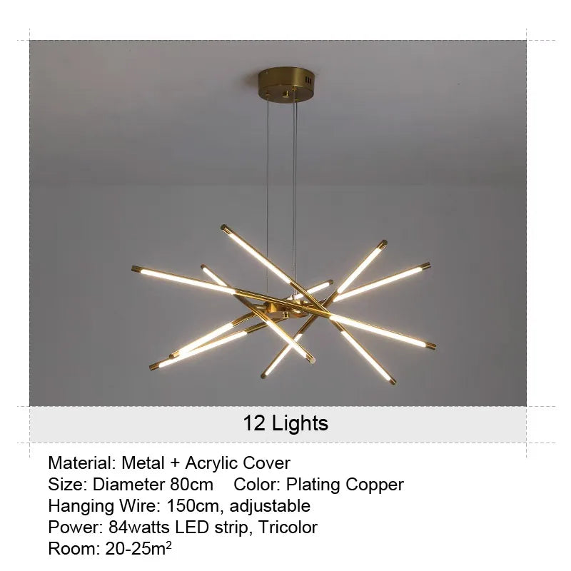 LED Tube Chandelier Living Room Bedroom Dining Room Kitchen Modern Home Decoration Hanging Light Indoor Lighting