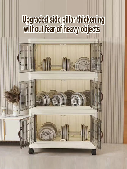 Stackable Plastic Storage Cabinet - Large Capacity with Doors & Wheels