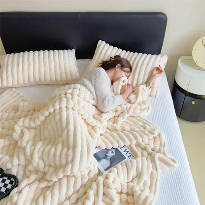 New Imitation Rabbit Plush Warm Blanket Set