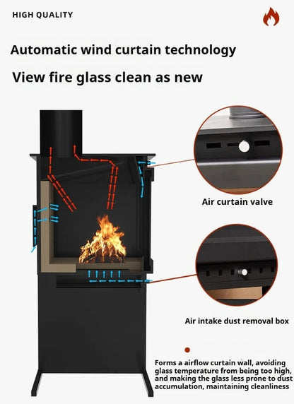 Real Fire Burning Wood Fireplace with Stainless Steel Heating Stove