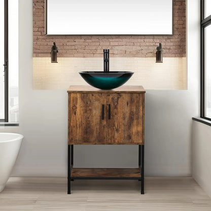 Rustic Brown 24" Bathroom Vanity & Cabinet Set w/ Shelf & Vessel Sink