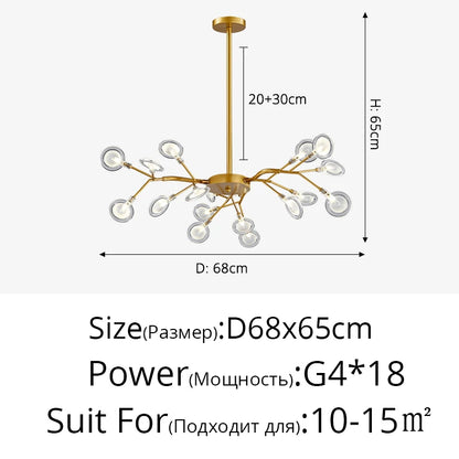 Branch Shape Firefly Ceiling Chandelier for House Baby Kid  Living Room Bedroom Decor G4 Led Lighting Indoor Hanging Lamp
