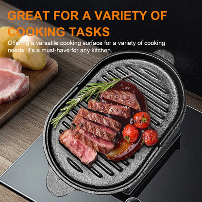11 X 6.3in Cast Iron Griddle Pan Oval, Reversible Pan for Indoor & Outdoor Cooking