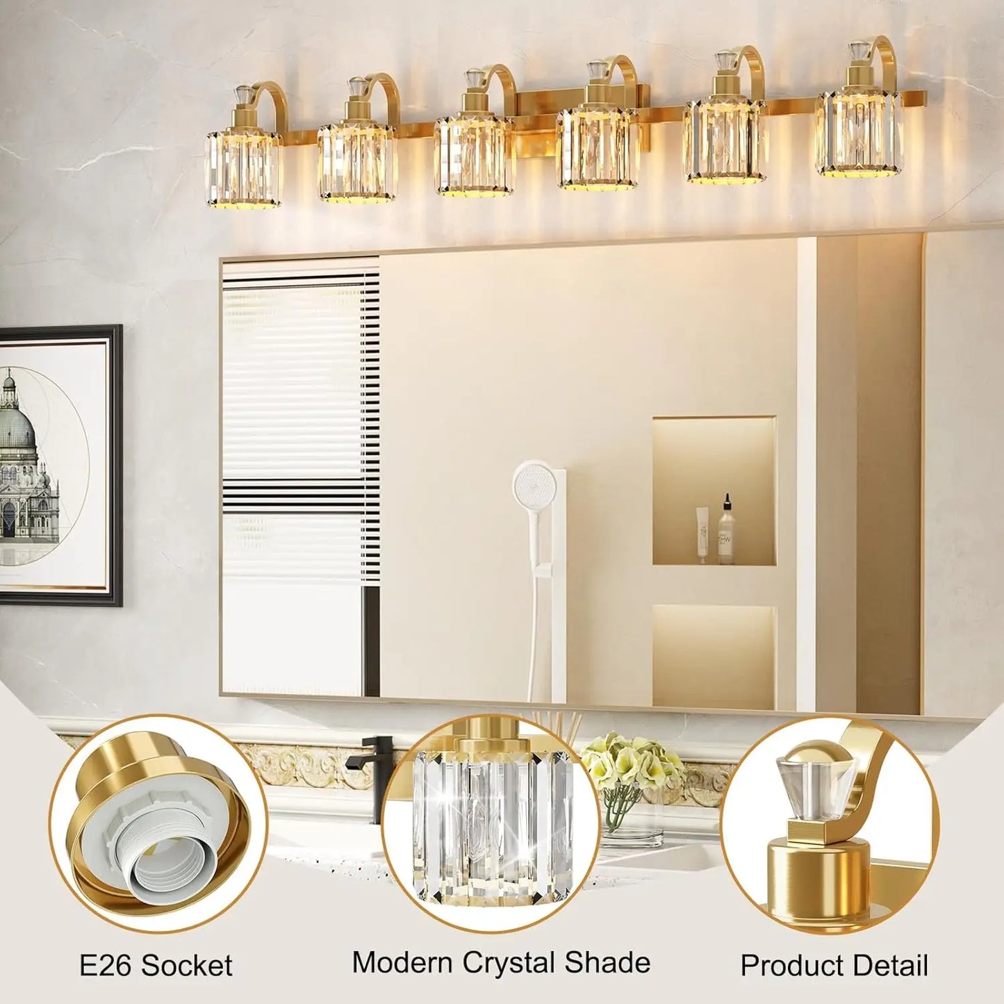 Crystal Gold Bathroom Vanity Light 6 Light Modern Bathroom Vanity Light