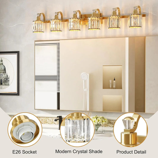 Crystal Gold Bathroom Vanity Light 6 Light Modern Bathroom Vanity Light