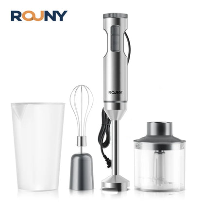 ROUNY 4-in-1 Hand Immersion Blender 1000W Powerful, Stainless Steel Stick Food Mixer