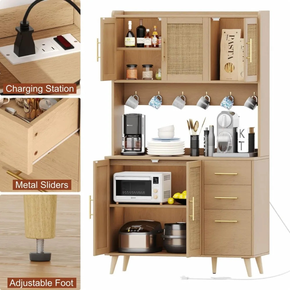Kitchen Pantry Cabinet with Microwave Shelf,