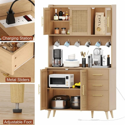 Kitchen Pantry Cabinet with Microwave Shelf,