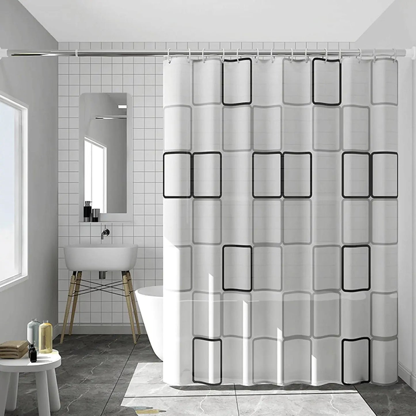 Shower Curtain Liner PEVA Square Shower Liner Plastic Waterproof Shower Curtains with Holes Modern Bathroom Partition Curtain