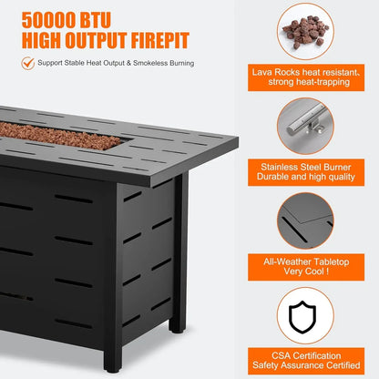 Wal sunny 43-inch Outdoor Propane Fire Pit 50,000 BTU Gas Fire Pit Table with Lid,