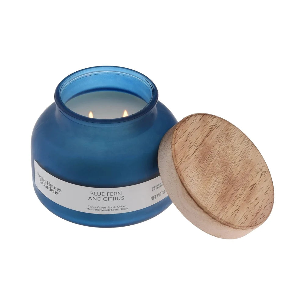 Blue Fern Citrus Scented Candle 2 Wick Jar Candle Long Burn Time 52 Hours