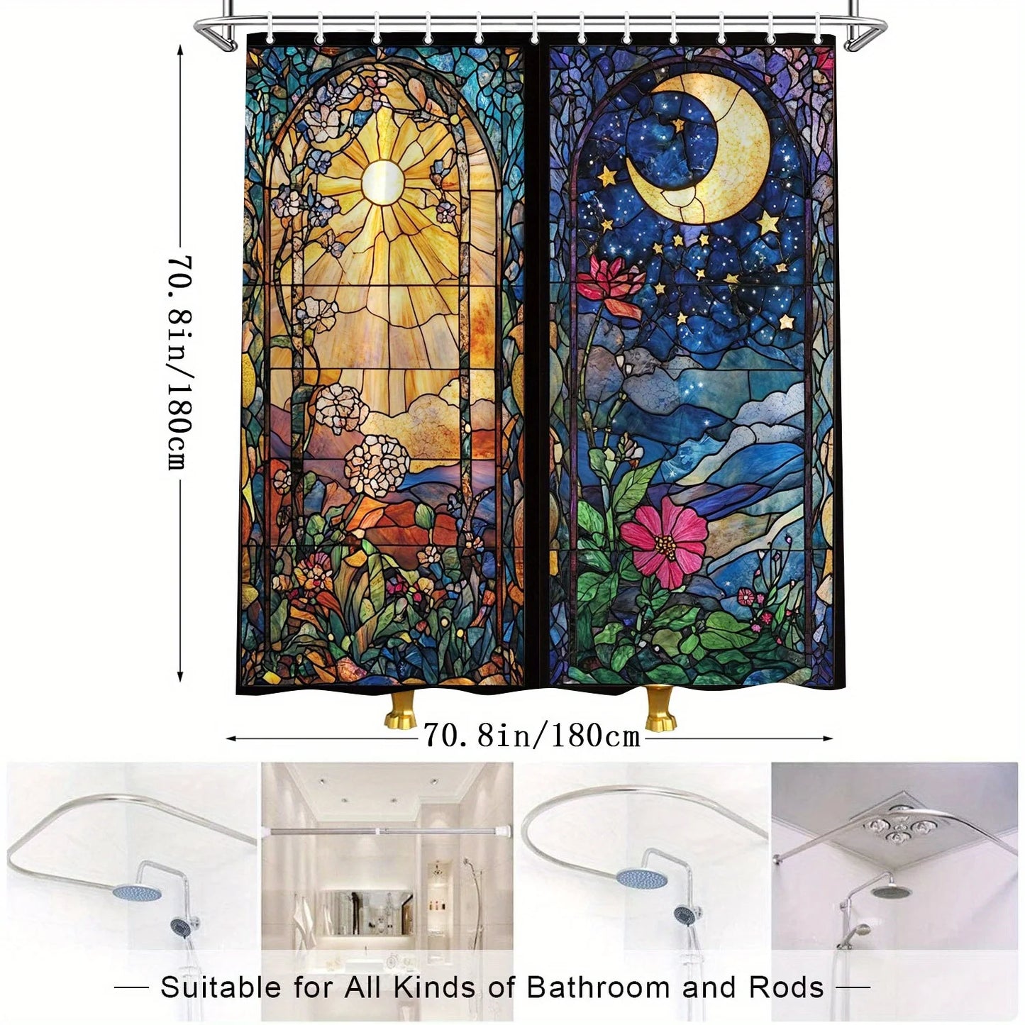 Elegant Night Sky and Moon Waterproof Shower Curtain