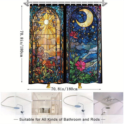 Elegant Night Sky and Moon Waterproof Shower Curtain