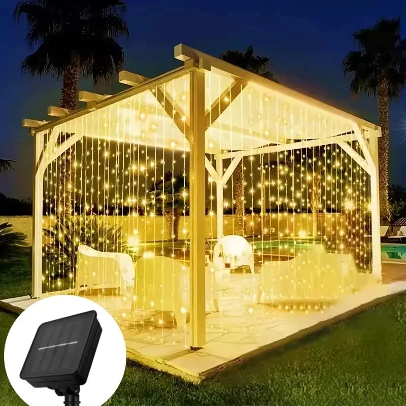 Outdoor Solar Curtain Light 3x3M 300Leds Holiday Decorations Garland