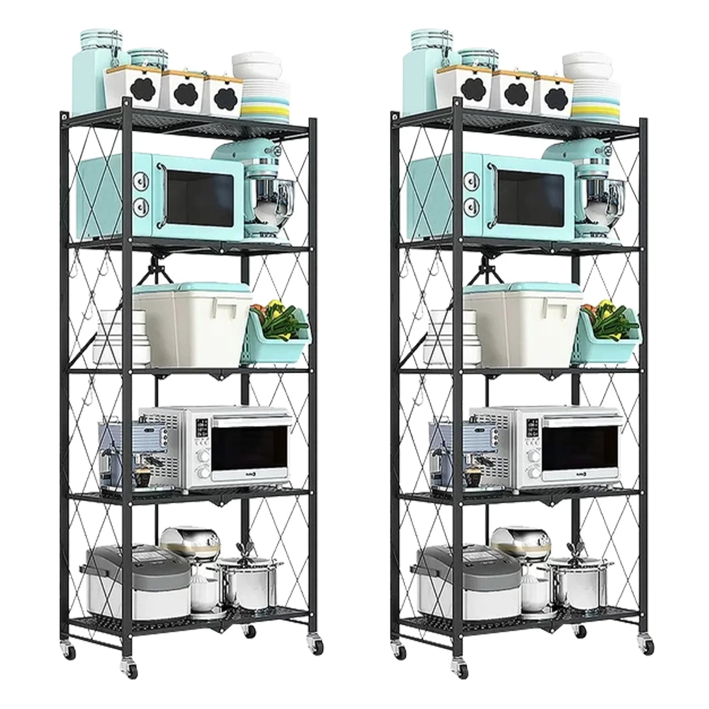 5-Tier Storage Shelving Unit, Metal Shelf 27.9"x13.4"x62.5, W/ Wheels,